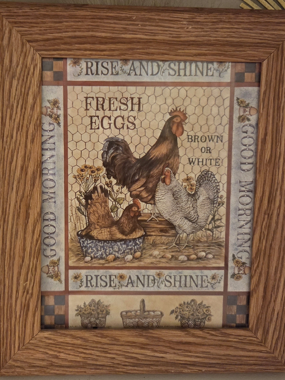 Vintage 1996 Debra Jordan-Bryan Rise & Shine Rooster Chicken Farmhouse Wall Art
